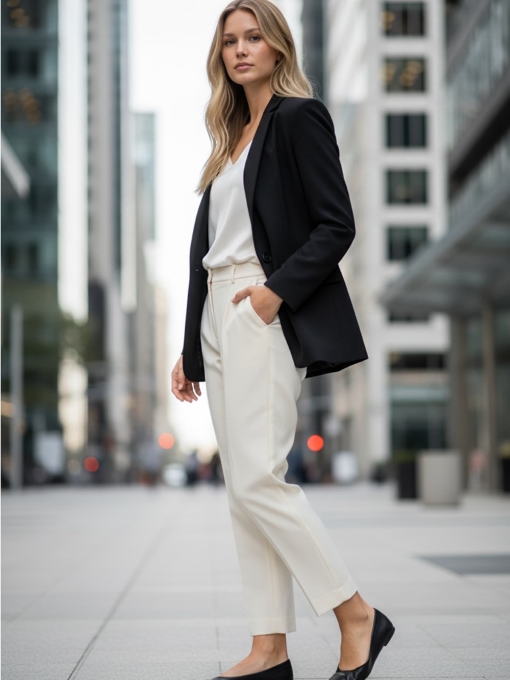 Tailored High-Rise Cream Trousers for Women​